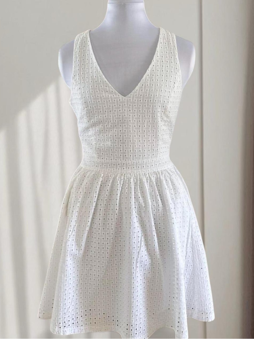 White GAP Eyelet V-Neck Sleeveless Dress